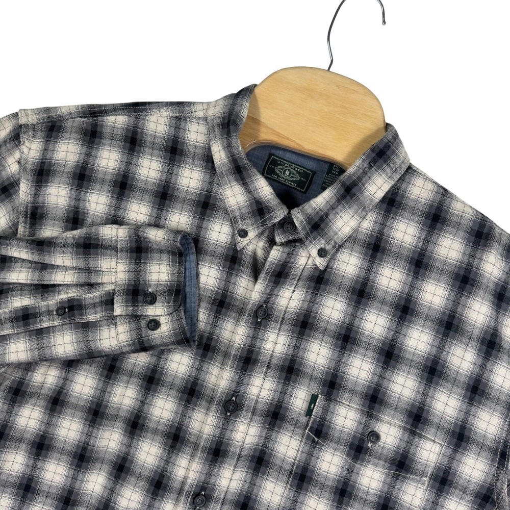 G.H. Bass Men's XXL Plaid Flannel Button‎ Down Shirt Gray Black Long Sleeve